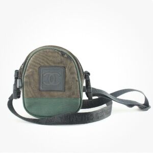 CHANEL Vintage Rare COCO Mark Sports Line Crossbody Sling Bag Canvas Brown Green